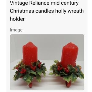 Red Christmas Candles with Holly Wreath Holders